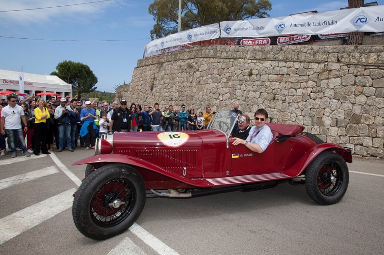 Frank Paul Janssen and Jochen Maas driving a pre war car at Targa Florio 2016